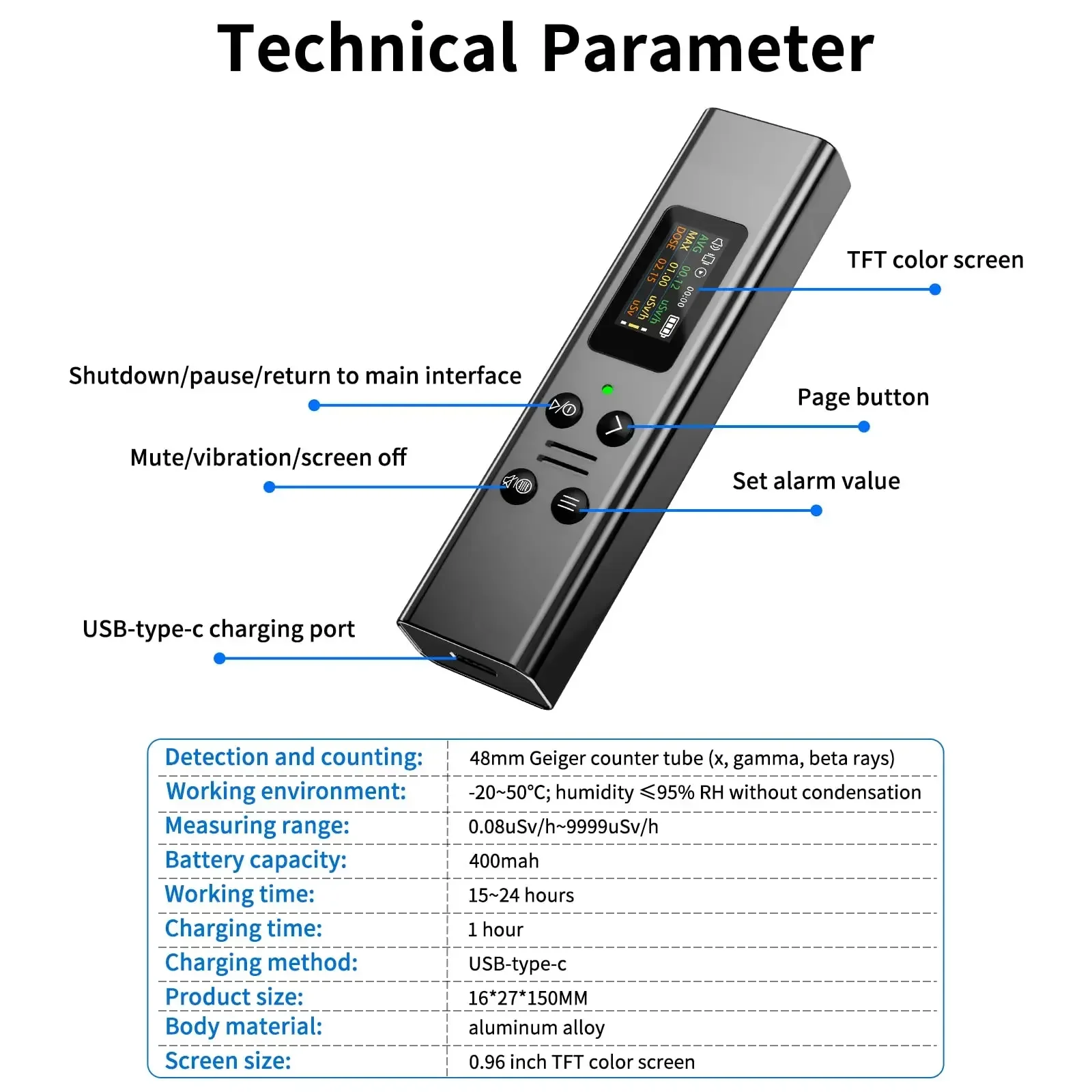 F-M06/F8 Draagbare Geigerteller Nucleaire Stralingsdetector X-ray Beta Gamma Detector Geigerteller Dosimeter Lithiumbatterij