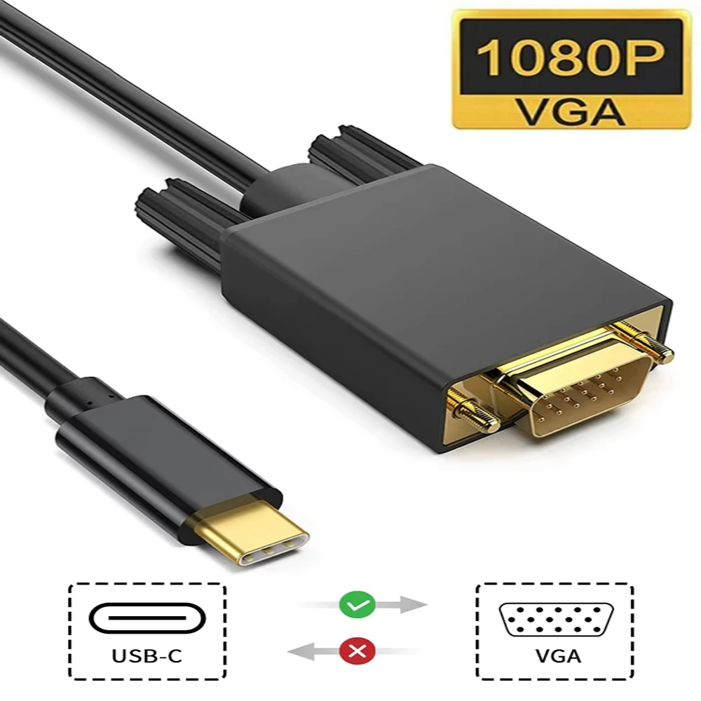 

USB 3.1 Type-C to VGA 1080P Adapter Cable USB-C(DP Alt Mode) Video Converter for Thunderbolt3/4 Laptop to Projector LCD Monitor