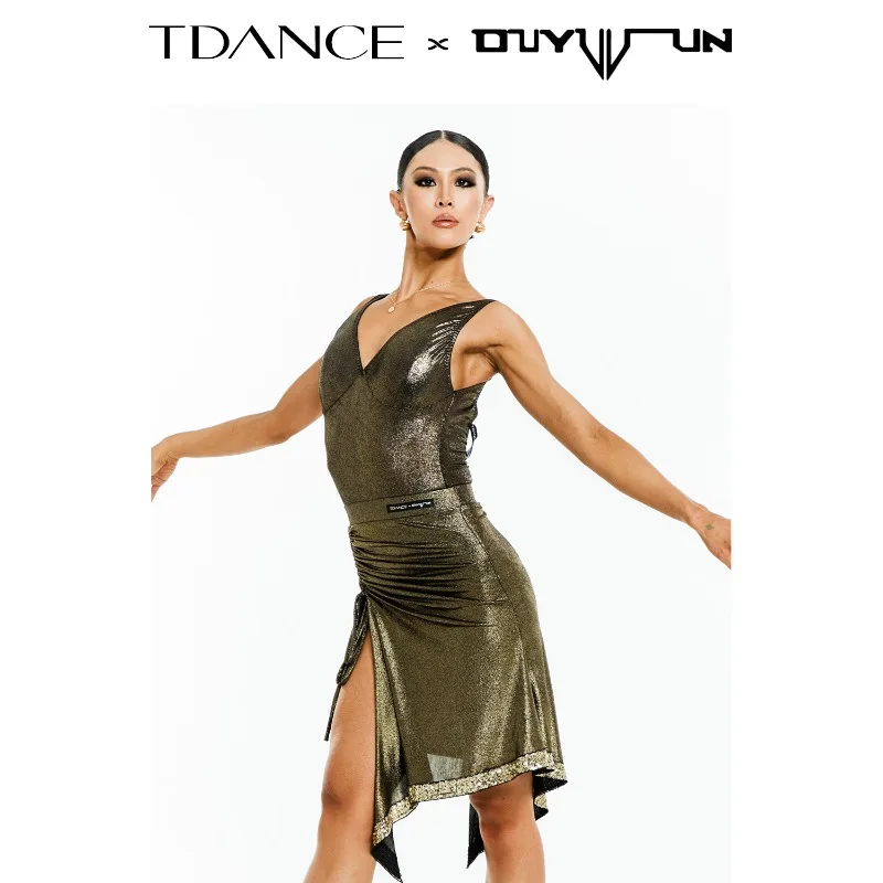 Rok Latihan Latin Khusus [Rok Setengah Berbahan Kulit Berkilau dengan Tali Serut] Rok Pertunjukan Latihan TXD-06