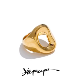 Yhpup 6789# Arrival Stainless Steel Geometric Hollow Fashion Ring Gold & Platinum Color PVD Plated Smooth Trendy Jewelry New
