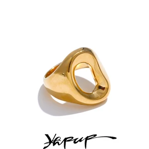 Yhpup 6789 # Kedatangan Cincin Fashion Berongga Geometris Baja Tahan Karat Warna Emas & Platinum Perhiasan Trendi Halus Berlapis PVD Baru 6 cincin platinum penjualan terbaik - №