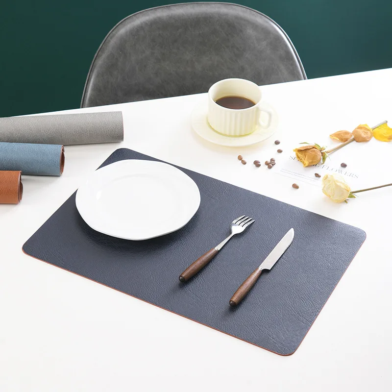 1pc European PU Leather Placemat Double Sided with Different Colors Dining Table Decor Mat Light Luxury Anti Slip Insulation Mat