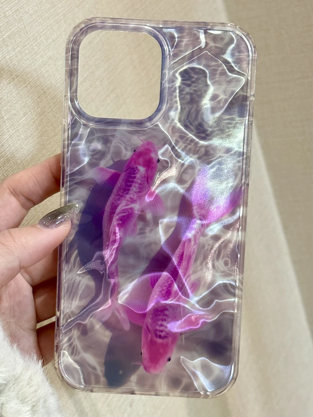 Illusory Color Pink Koi Fish Water Ripple Pattern Shockproof Protective Phone Cover Case For iPhone 16 15 14 13 12 11 Pro Max