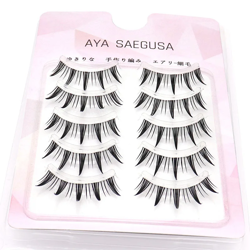 5 Pairs Handmade Cross Cos Manga False Eyelashes Little Devil Soft Transparent Stem Lashes Japanese 3D Natural Eyelash Extension