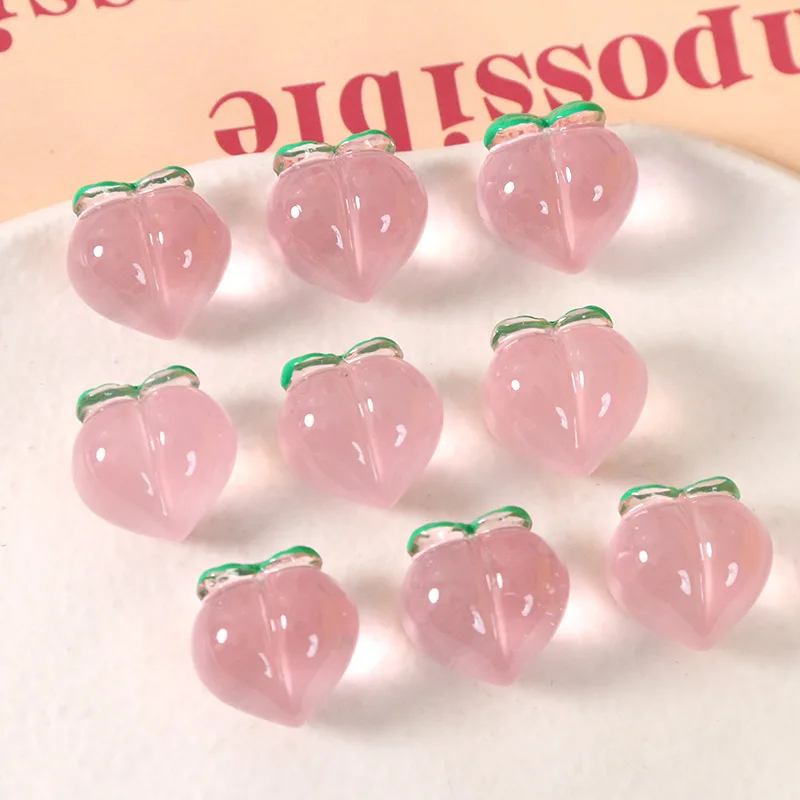 5pcs Spring and summer peach semi-transparent green leaf peach flatback DIY resin accessories earrings hairpin mobile phone case