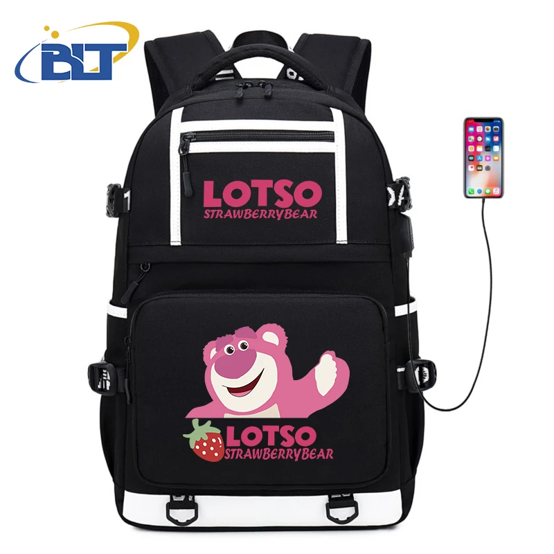 Sac d'école de grande capacité pour étudiants, sac de voyage pour enfants, ours lotso mignon, ours fraise SR, procureur, cadeau