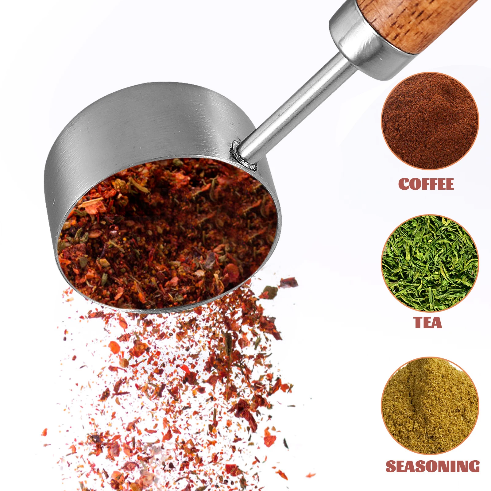 

Stainless Steel Coffee Wood Handle Spice Tea Milk Measuring Scoop Kitchen Baking Tool Coffee Scoop