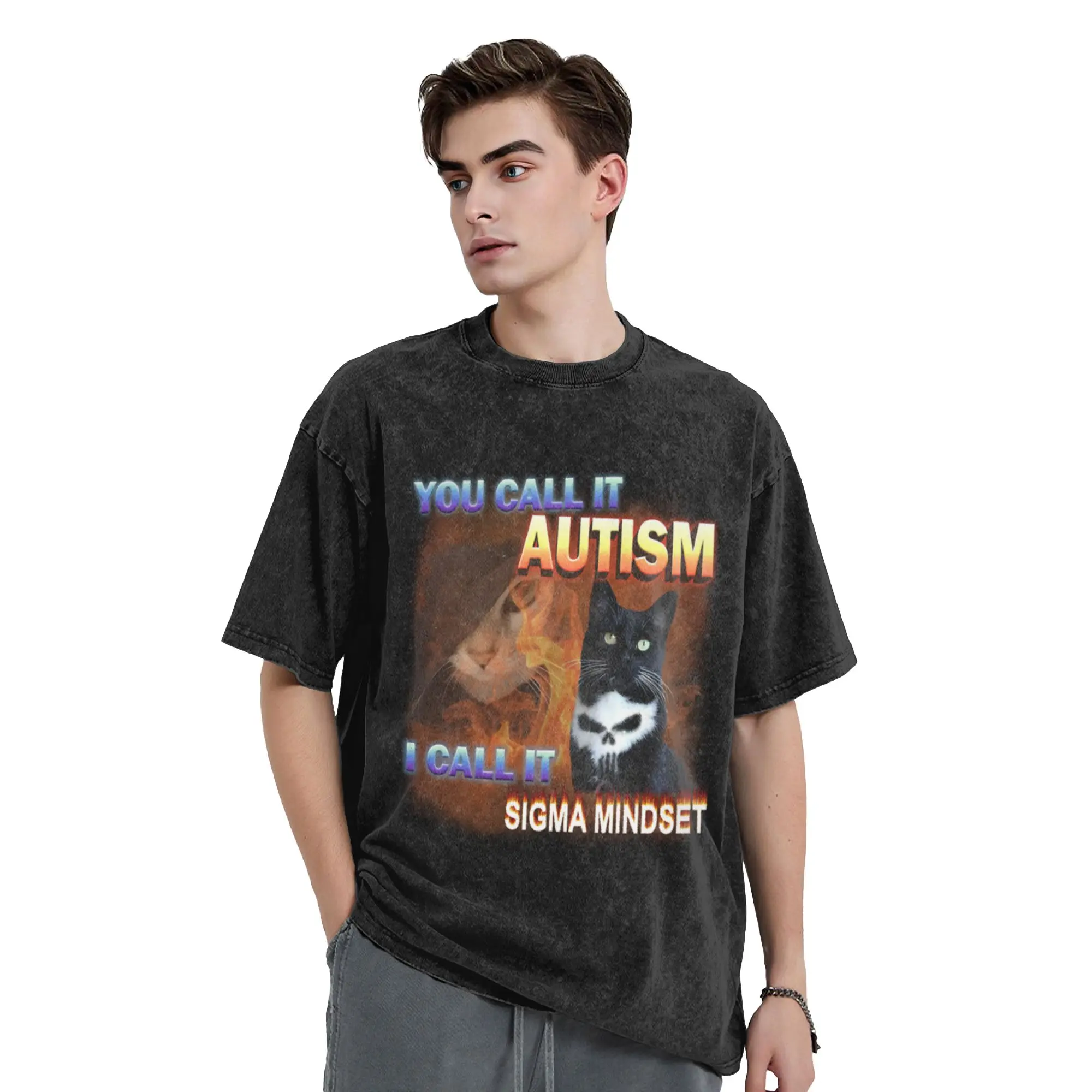 Sigma Male Funny Cat Meme Gift Unique Comfort A T-Shirt Oversized Short Sleeve Men's Women's Cotton Tees Tops