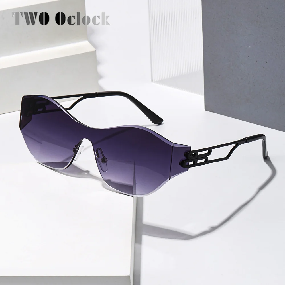 2026 Luxury Vintage Oversized Shield Sunglasses Women Men One-piece Rimless UV400 Pink Black Gradient Shades For Women Brand NEW