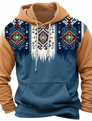 Plaid Print Men's Fashion Printed Hoodie Blue Brown Round Neck Autumn and Winter Designer Hoodie Casual Fashion Sweatshirt