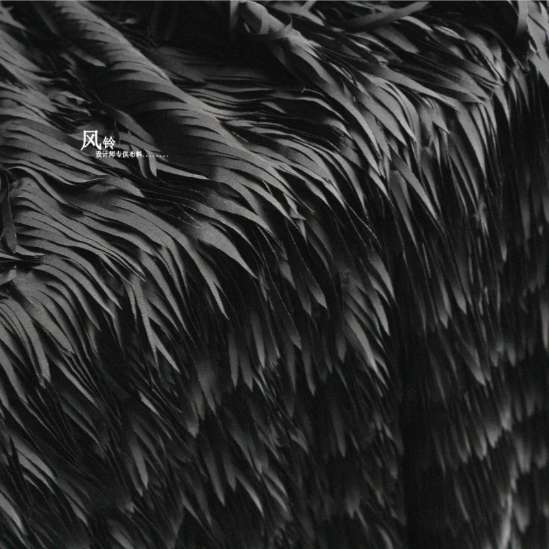 Black Striped Feather Fringe Fabric Creative for Dress Stage Clothing Designer Handmade Diy Sewing Material Cloth