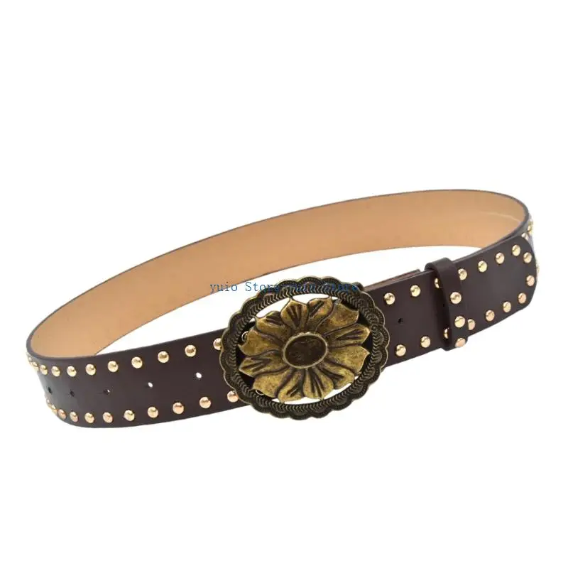 

X7XB Black Studded Women's Punk Belt Adjustable Waist Strap For Jeans Durable PU Leather