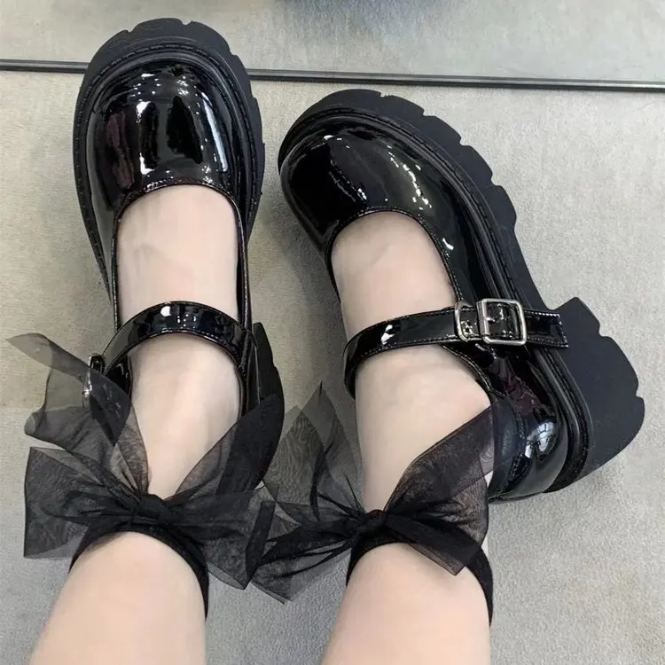 Czarne buty na wysokim obcasie Mary Jane Shoes Women Vintage Girls Students JK Uniform Platform Shoes Woman Ankle Buckle Party Lolita Shoes