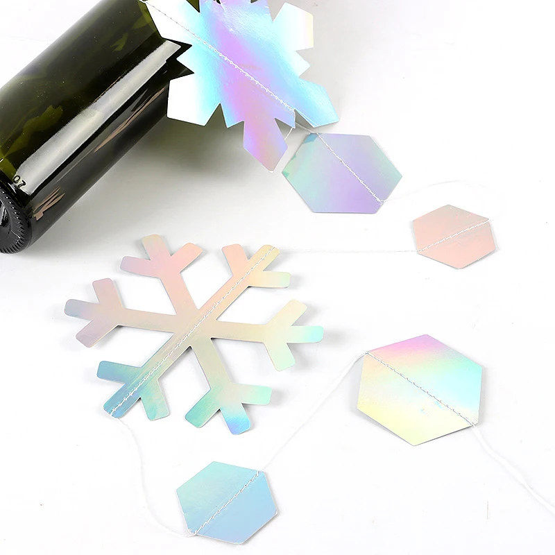 

(4 Meters/pack) 4.8-13.5cm Christmas Decoration Snowflake Flower String Rainbow Snowflake Flag Party Valentine's Day Pendant