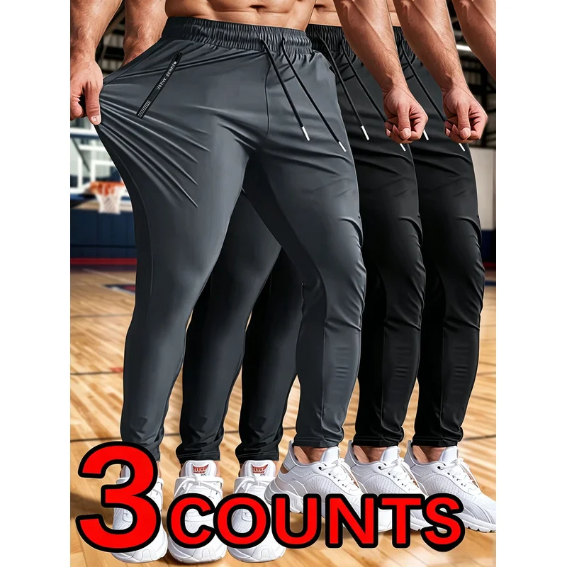 3 Pack Men's High Stretch Jogging Pants Solid Color Casual Sweatpants Man Sports Trousers Football Jogger Gym Gift Male Fishing