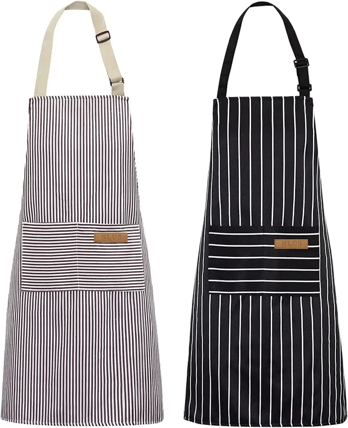 White Black Striped Man Woman Home Restaurant Kitchen Baking Nail Bib Oil Repellent Work Apron 2 Pockets Adjustable Clean Apron