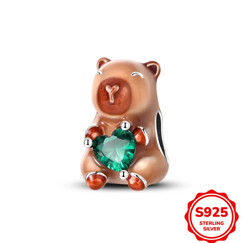 

Original 925 Sterling Silver Kapibara Heart-shaped Pendant Charms Fit DIY Bracelet Necklace Engagement Birthday Jewelry Gift