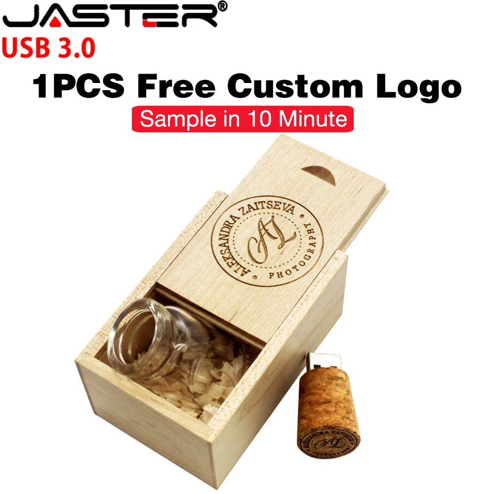 USB3.0 Free Custom Logo USB 3.0 Flash Drive 128GB High Speed Pen Drive Wooden Box 64GB Drift Bottle Memory Stick Storage Device