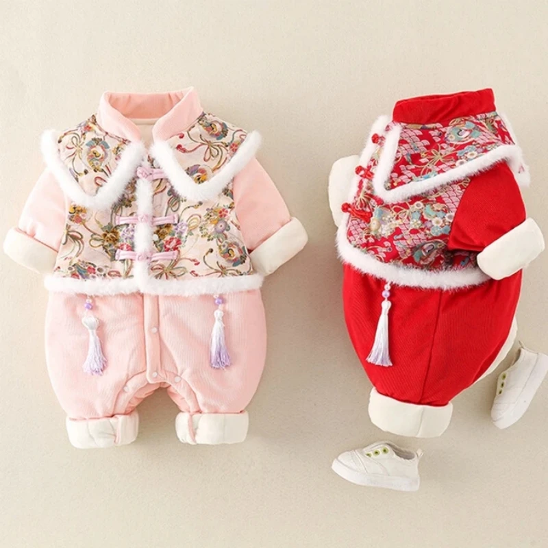 0-2 Years Baby Romper 2024 Chinese New Year Spring Festival Winter Kids Clothing Girls Tangsuit Infant First Birthday Costumes