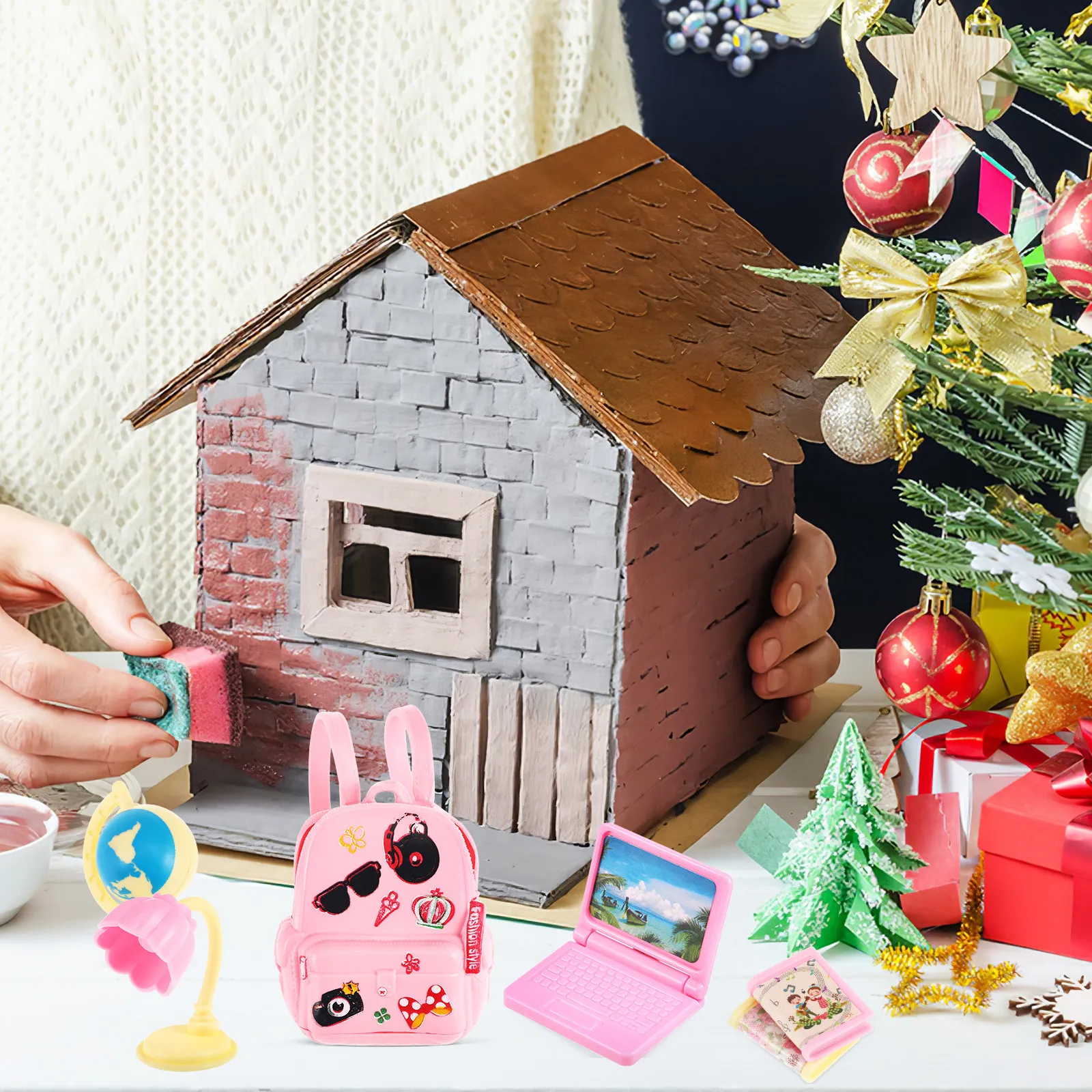 

1Set Mini School Supplies Colorful Lightweight Backpack Computer Ruler Kit Miniature Stationery Accessories for Girls