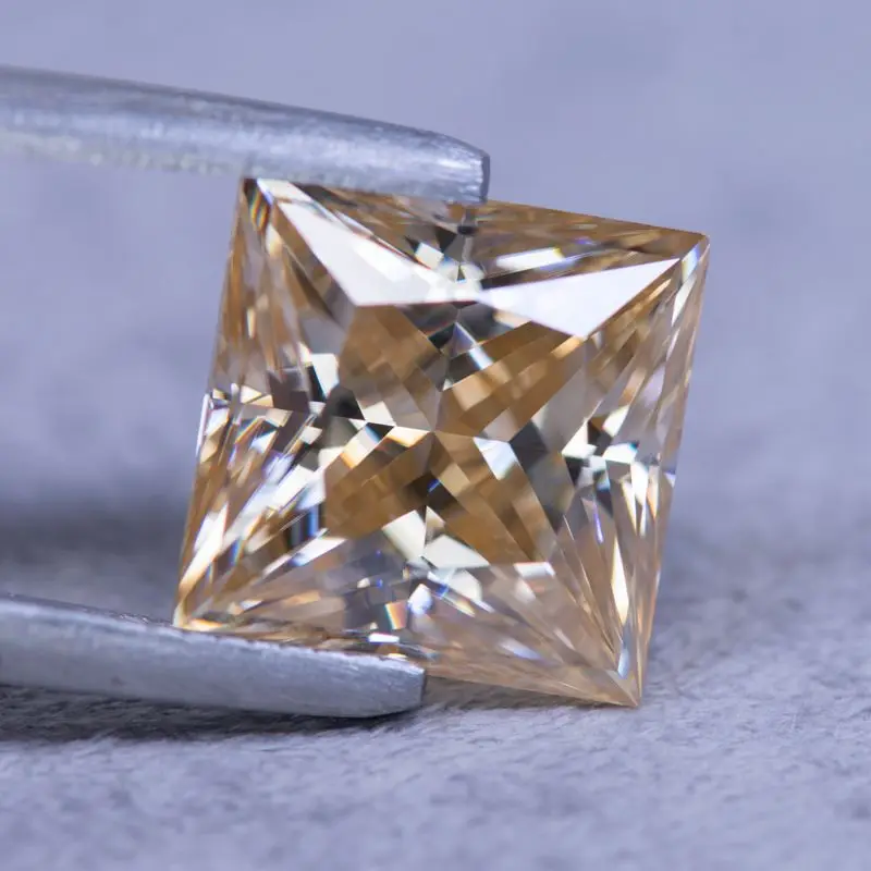 Moissanite Stone Princess Cut Natural  Tea Yellow Color DIY Charms Ring Necklace Earrings Main Materials with Certificate