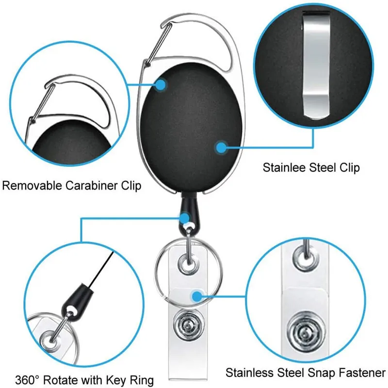 Juego de portatarjetas de carrete de insignia ovalado, llavero de aleación de Zinc, Clip para etiqueta de identificación, permiso de trabajo, estuche de tarjeta de trabajo de paso Horizontal y Vertical, 1 Juego