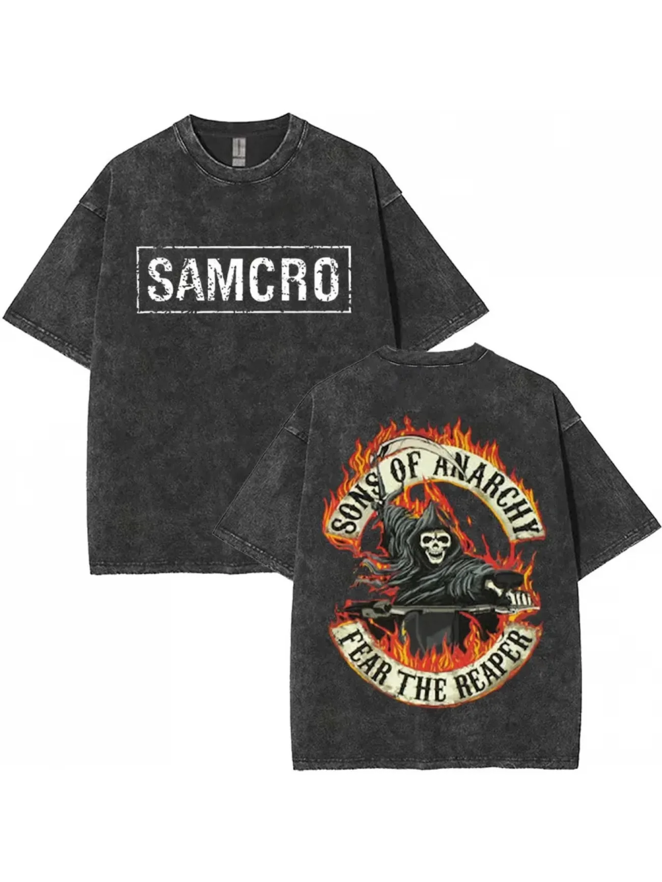 Limited Son Samcro Vintage Wash T-Shirt Men'S Women'S Skeleton Hip Hop Rock Casual T-Shirt Short Sleeve Streetwear Oversize Tops