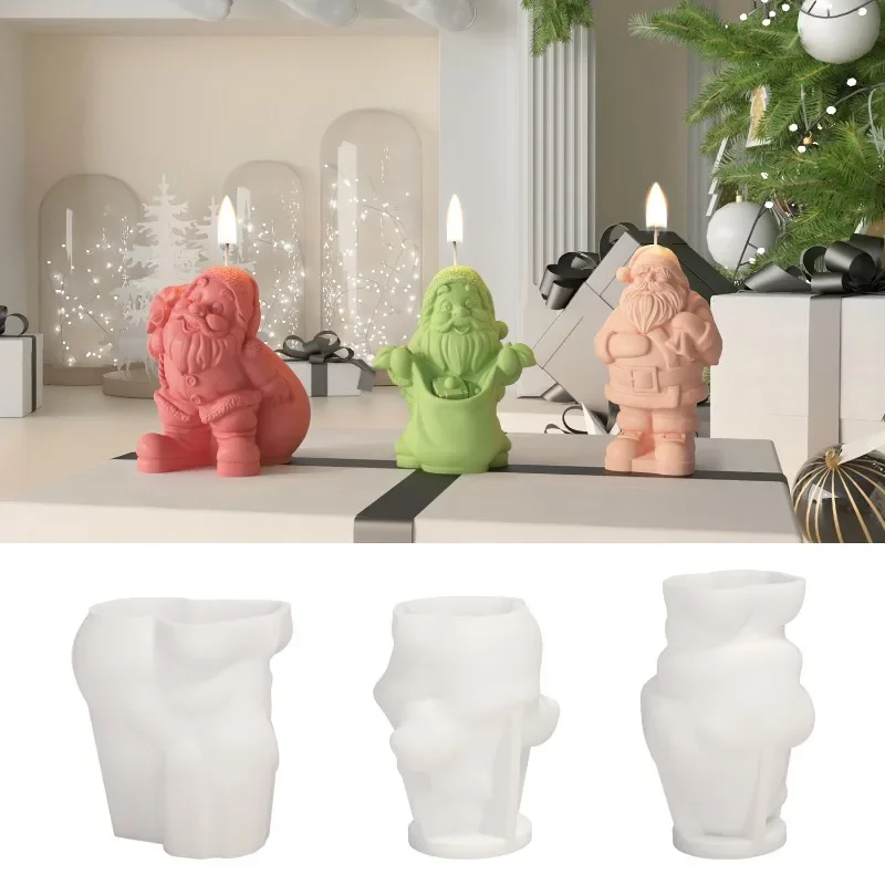 DIY gift bag Santa Candle Silicone mold Christmas Decoration Crafts Resin Plaster soap Clay cement mold Home DIY handmade tools