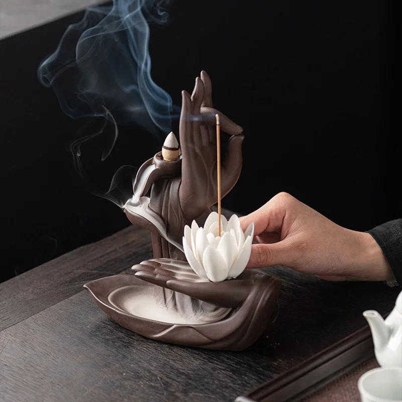 1pcs Lotus Incense Burner Handmade Sandalwood Ceramic Backflow Aroma Diffuser Home Decor Safe Material Atmosphere