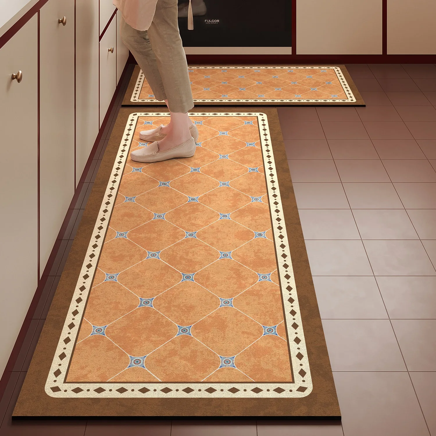 Kitchen Floor Mats PVC Leather Washable Carpet Anti-slip Rug Light Luxury Mat Long Strip Runner Rugs Oil-proof Easy Clean 주방매트