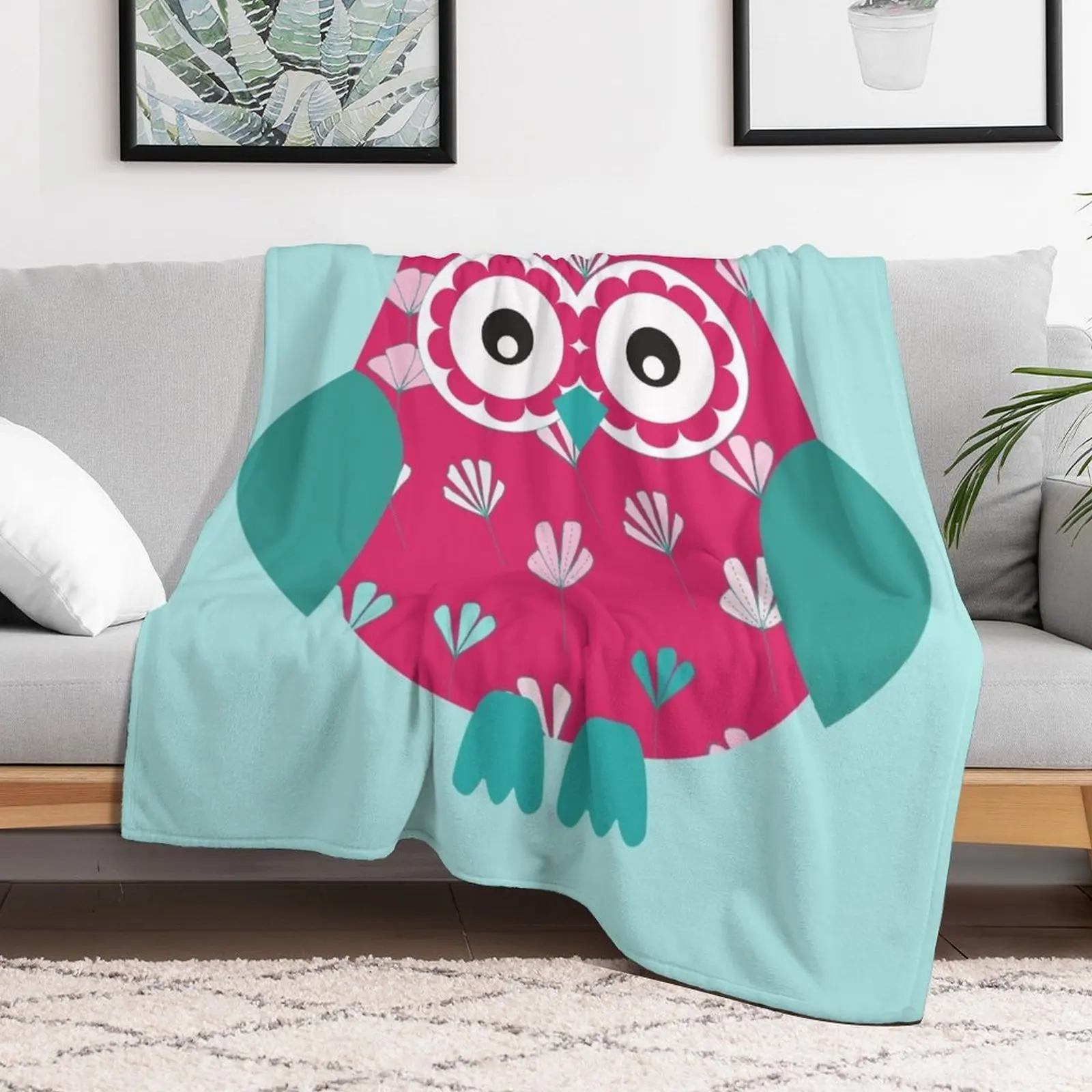 Cute Owl with Floral Pattern in Pink and Teal Throw Blanket Blankets Sofas Of Decoration Weighted Luxury Thicken Blankets