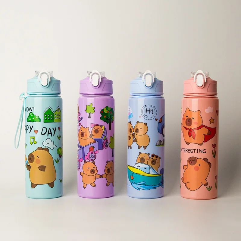 750ml Cartoon Capybara Water Bottle Plastic Water Cup Portable Large Capacity With Straw Sports Water Bottle Travel Outdoor