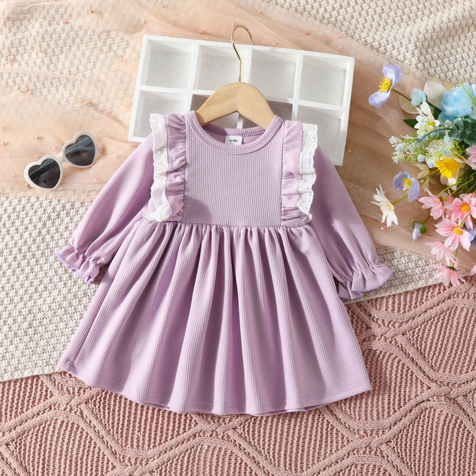 6M-3Y Christmas Infant Newborn Toddler Baby Girl Red Dress Ruffle Long Sleeve Lace Patchwork A-Line Dresses For Girl Fall Spring