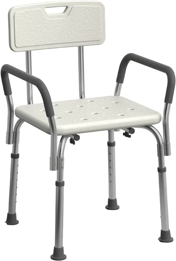 Medline Shower Chair Seat with Padded Armrests and Back Heavy Duty Shower Chair for Bathtub Slip Resistant Shower Seat