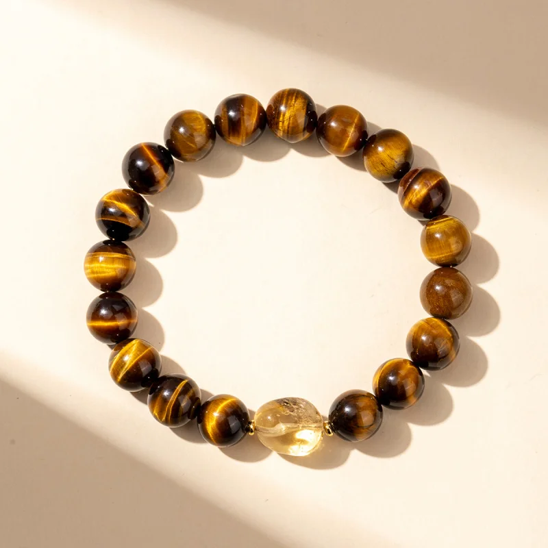 

Natural Tiger Eye Stone Beaded High-End Yellow Bracelet Women Designer Jewelry