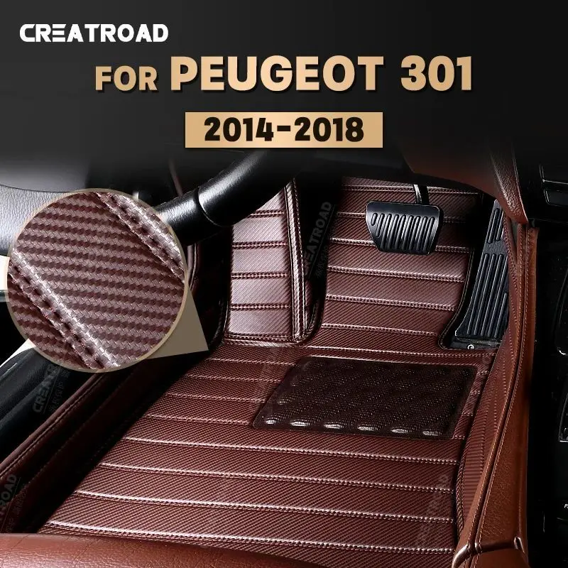 

Custom Carbon Fibre style Floor Mats For Peugeot 301 2014 2015 2016 2017 2018 Foot Carpet Cover Automobile Interior Accessories