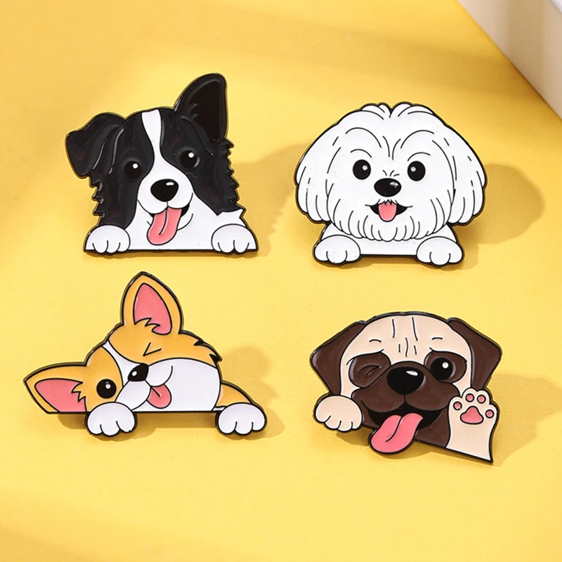 Cute Dog Enamel Pins Cartoon Sheepdog Corgi Dutch Dog Lapel Badges Animals Brooches Backpack Jewelry Accessories Gifts For Kids