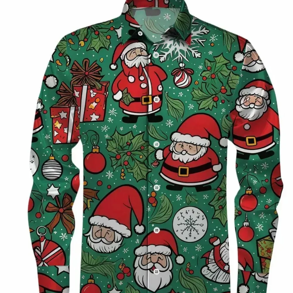 قميص رجالي كاجوال بأكمام طويلة مطبوع عليه جورب عيد الميلاد مقاس كبير، فكرة هدية لحفلات العطلات #6