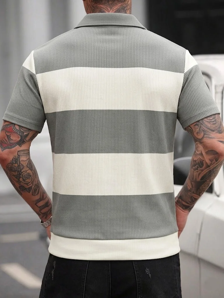 Men's Summer Gray-White Stripe - Polo Shirt Pique recension och pris