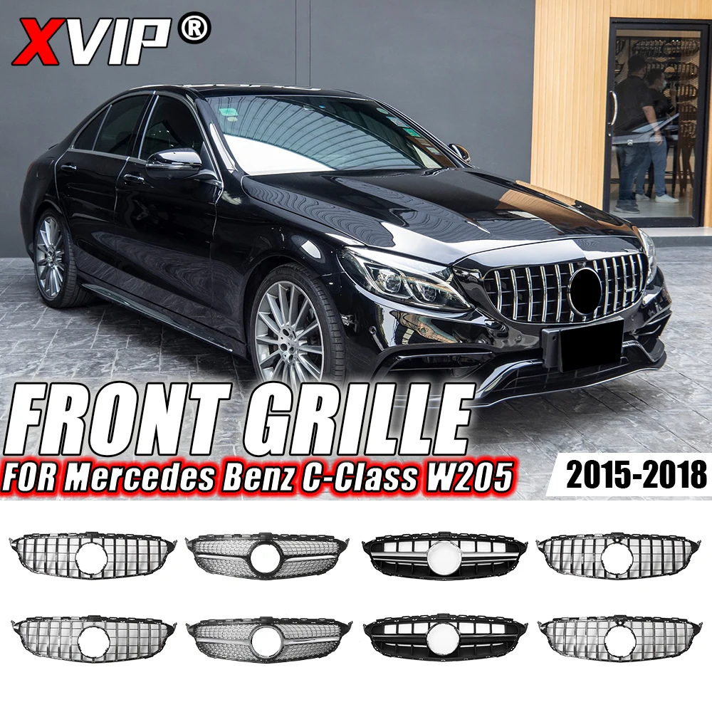 

XVIP Front Bumper Grille For Mercedes Benz C-Class W205 2015-2018 C180 C200 C250 C300 Chrome Black Diamonds Style Racing Grilles