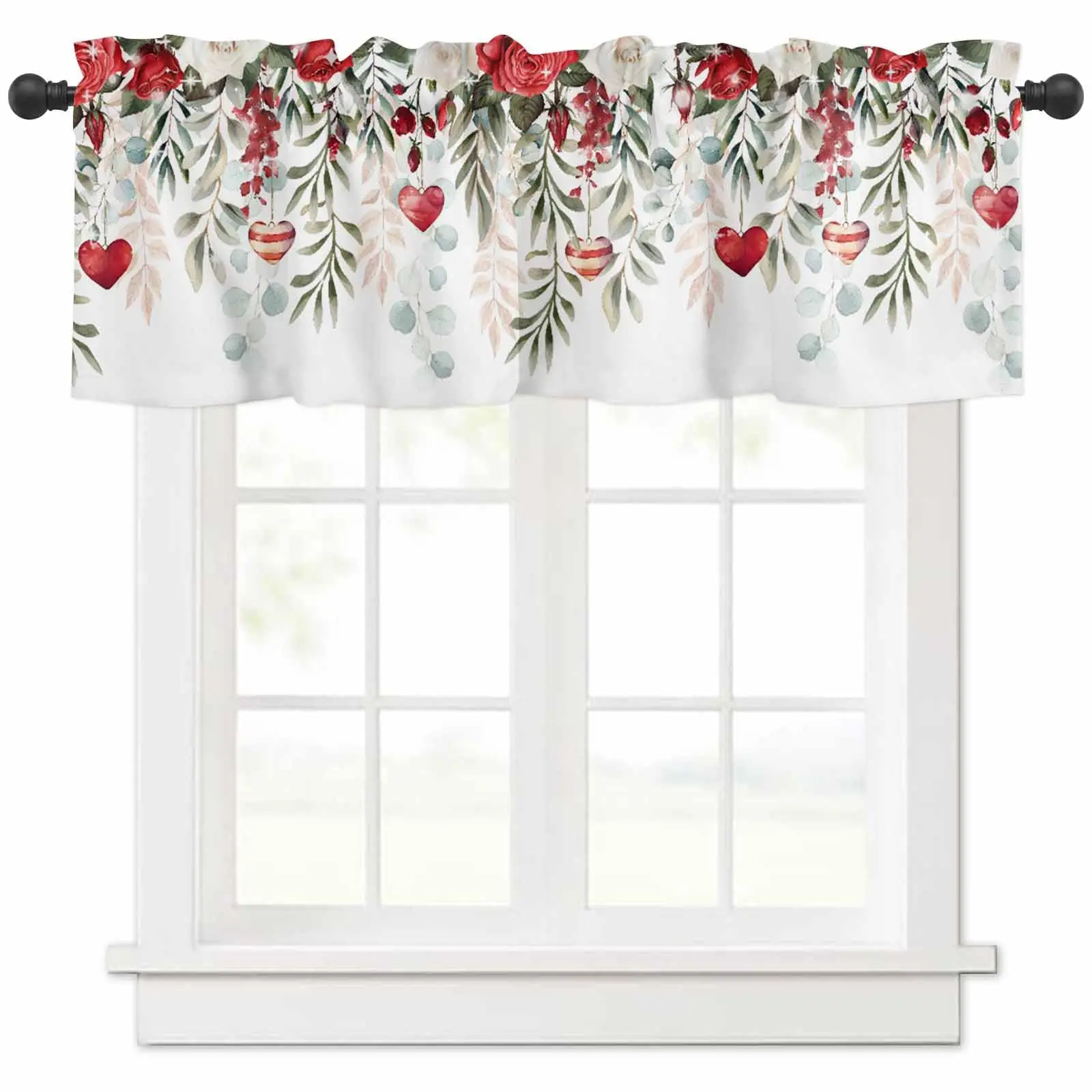 

Valentine's Day Curtain Valances for Windows, Light Filtering Thermal Insulated Windows Curtains Kitchen Bedroom Living Decor