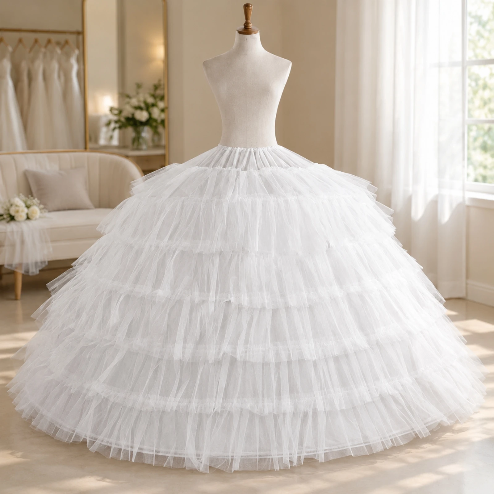Bridal Hoop Skirt Voluminous Formalwear Skirt Support Crinoline Structured Undergarment Full Length for Brides