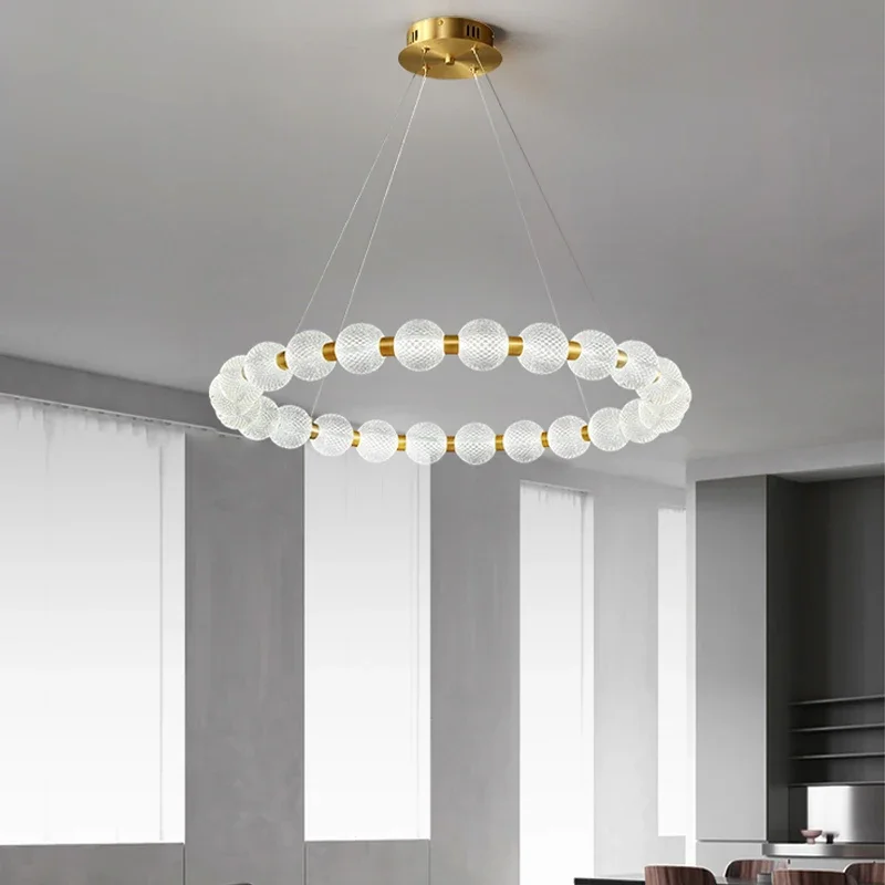 Imagem -03 - Nordic Round Ball Led Chandelier Lâmpada de Cobre para Sala de Jantar Sala de Estar Luxo Bola de Acrílico Luminárias