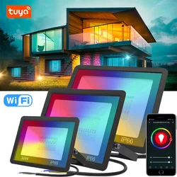 Tuya WiFi LED Flutlicht 100W 50W 30W RGB Smart Projektoren 220V Outdoor Garten Lichter RGBW RGBWW scheinwerfer Arbeit Mit Alexa