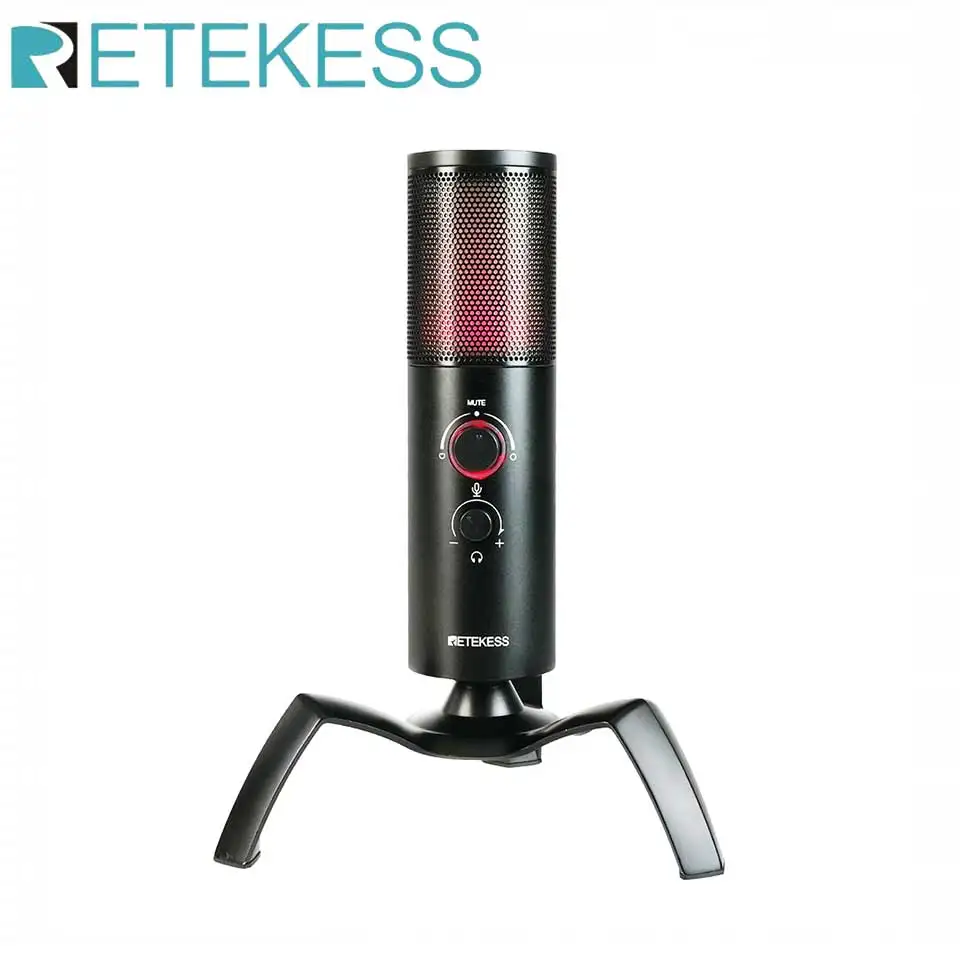 

USB Динамический микрофон Retekess TG101, разъем для наушников, кнопка отключения звука, управление усилением RGB, игровой микрофон для ПК PS5/4, потоковая запись