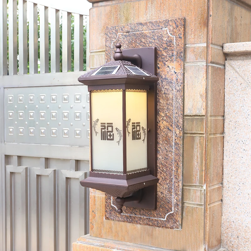 BERTH Solar Wall Lamp Creativity Fish Blessing Decor Outdoor Sconce Light LED Waterproof IP65 for Home Villa Courtyard