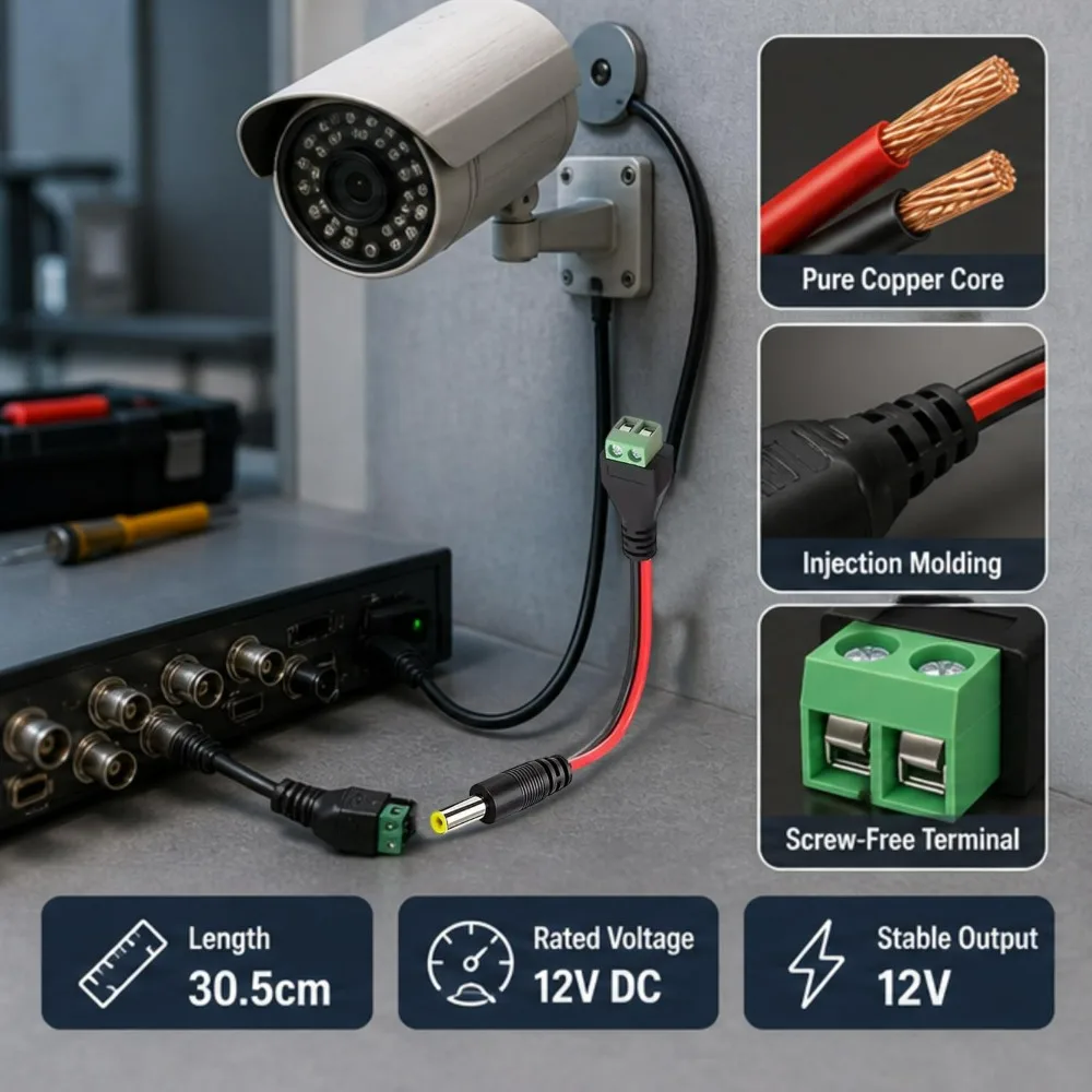 12V Male+Female Solderless DC Power Plug Extension Cable 2 Pin Screw Terminal Free Welding Socket Connector Power Supply Cable