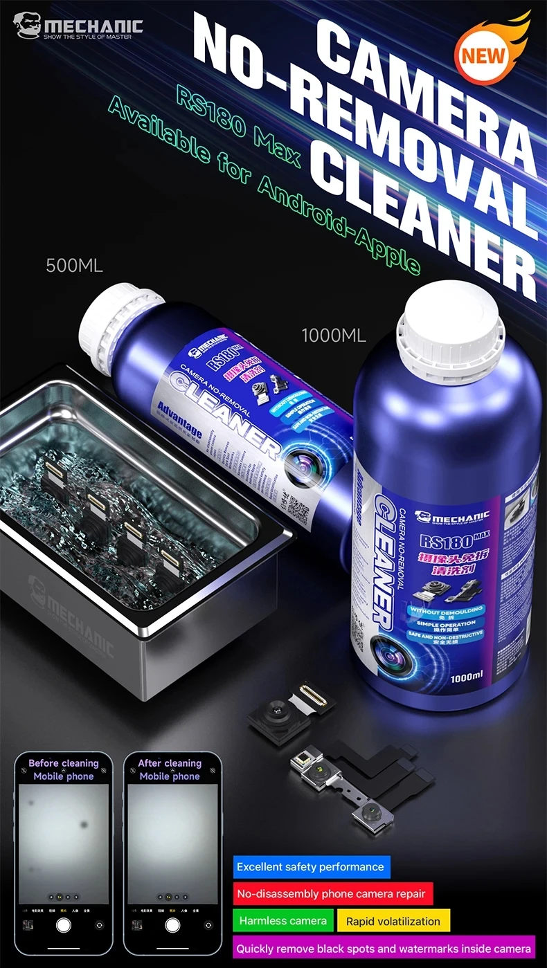 Mechanic RS180 Max For Phone Camera Cleaner 500ml For Phone And Android Camera Repair Use With Ultrasonic Cleaner Tools