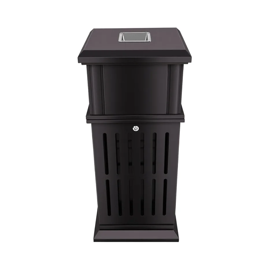 Outdoor Trash Can w/Lid, 40L Heavy Duty Commercial Garbage Bin, 201 Stainless Steel and Galvanized Sheet Industrial Yard Garage