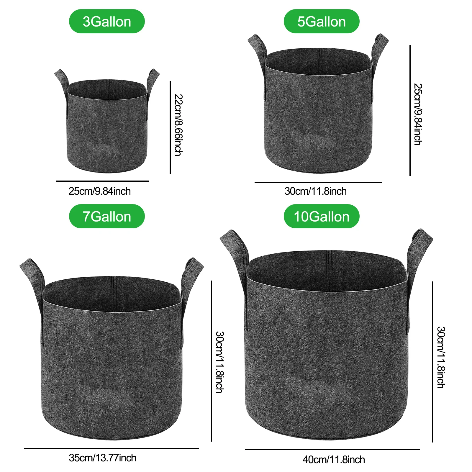 3/5/10 Gal Heavy Duty Aeration Fabric Pots, Thickened Nonwoven Plant Grow Bags with Handles for Garden Planting